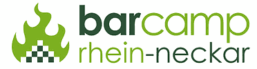 Eine grüne Flamme mit einem Dreieck und dem Schriftzug barcamp Rhein-Neckar