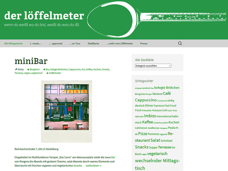 Bildschirmfoto der Website des Löffelmeters