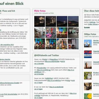 Screenshot einer Website auf der mit Pubich Fork übersichtlich Einträge meines Blogs, Twitteraccounts und Bilder von Flickr und 500px dargestellt werden.