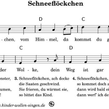 Lied "Schneeflöckchen" aus dem Liederbuch "Singen im Advent"