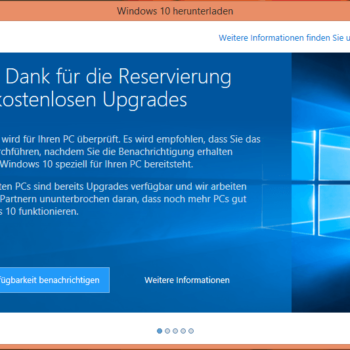 Bestätigung nach der Reservierung von Windows 10 - Warten auf die Installation