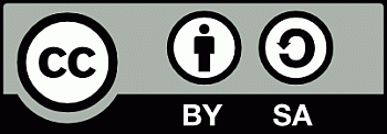 Logo mit Symbolen auf dem ein "CC", "BY" (Symbol einer Person) und "SA" (Symbol eines Pfeiles der in einem Kreisbogen auf seinen Beginn zurück zeigt) steht