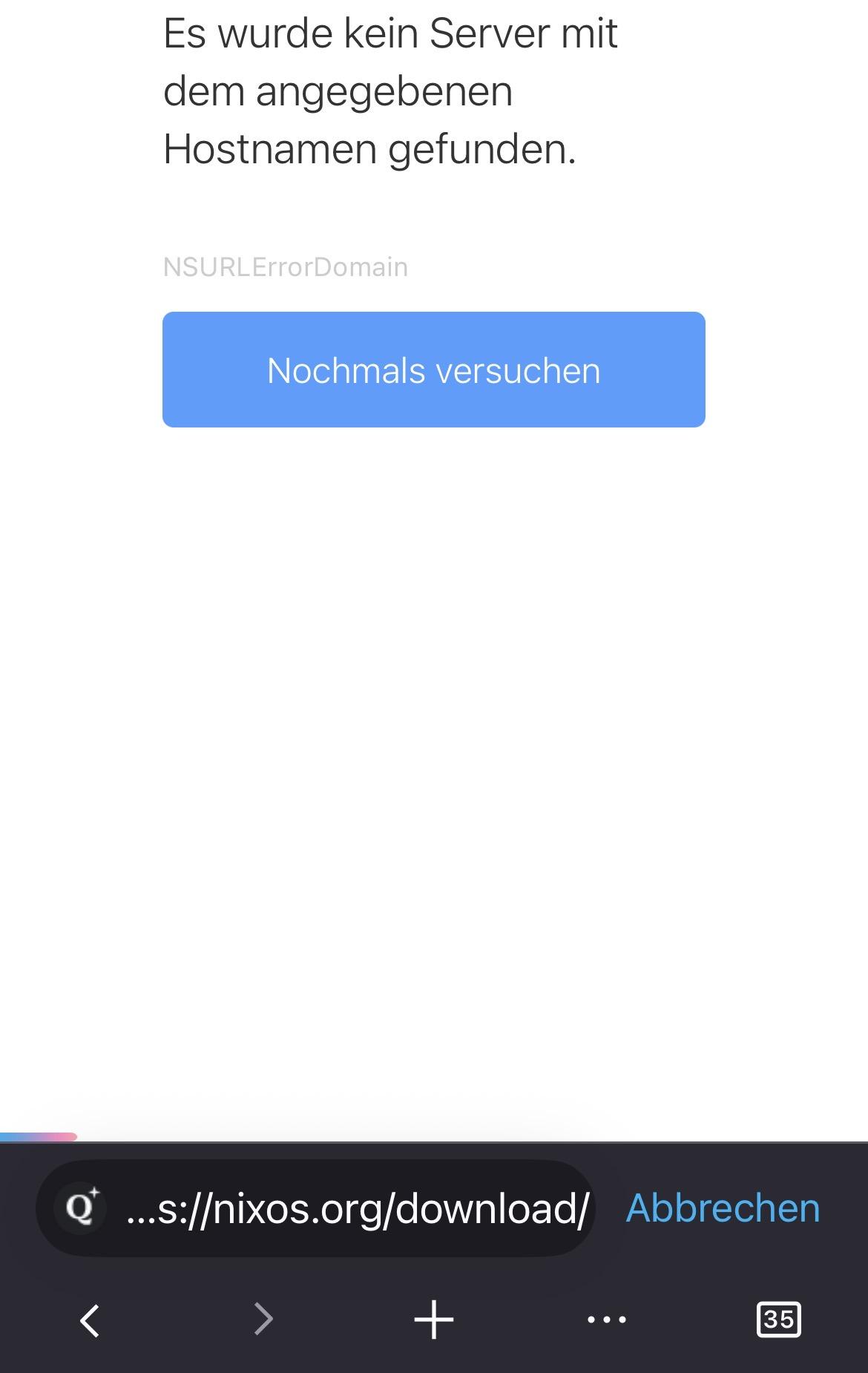 Screenshot smartphonebrowser mit Website von nixos.org
Es wurde kein Server mit diesem Hostnamen gefunden.