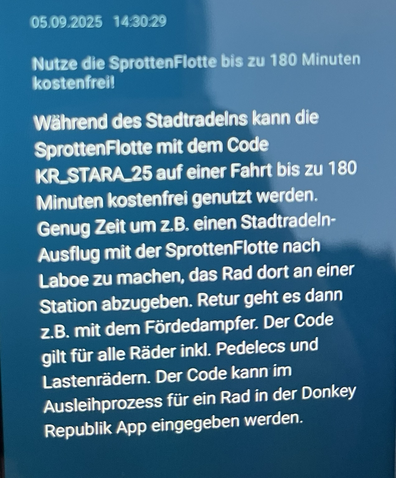Gutscheincode KR_STARA_25 für zwei Stunden kostenlos Fahrrad ausleihen 